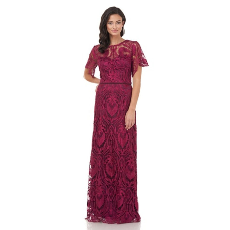 JS Collections - Womens Lace Chevroned Aline Gown