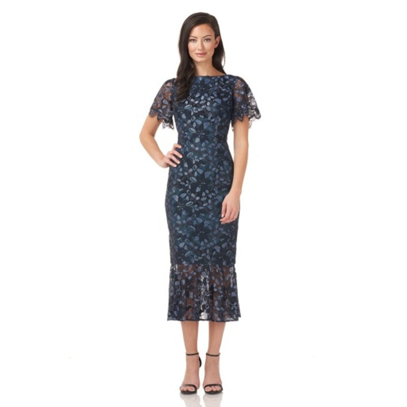 JS Collections - Womens Flutter Sleeve Midi Lace Dress