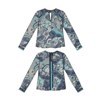 Liverpool Los Angeles - Womens Long Sleeve Woven Top with Keyhole Neckline