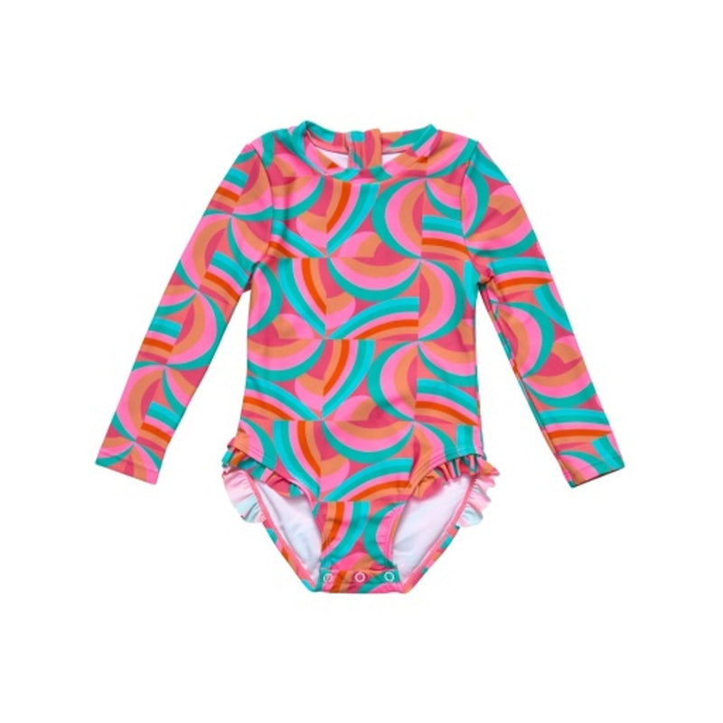 Snapper Rock - Girls Geo Melon Sustainable Long Sleeve Surf Suit