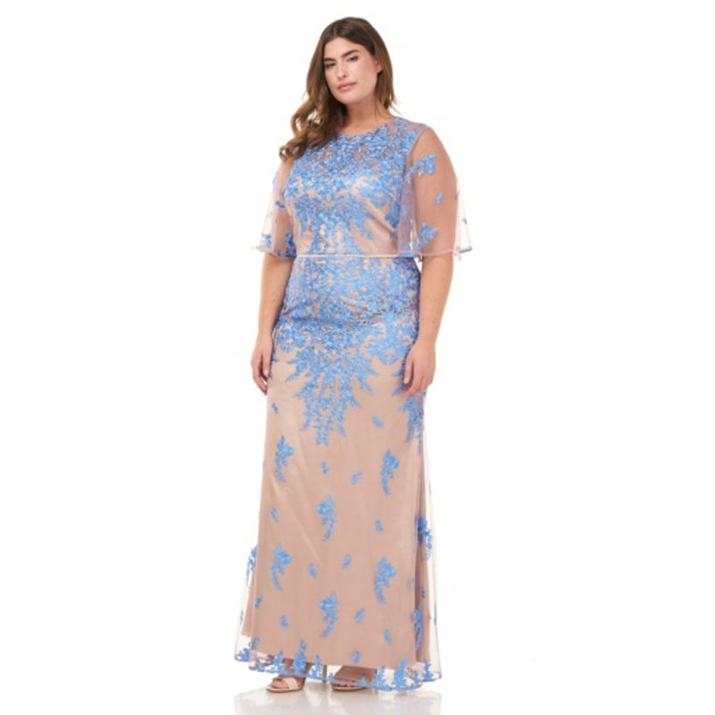 JS Collections - Womens Embroidered Flutter Slv Gown