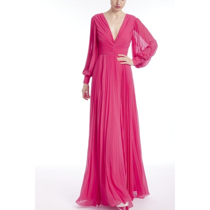 Badgley Mischka - Womens Long Sleeve Shirred Vneck