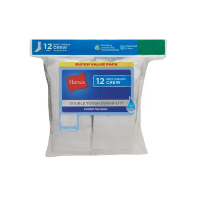 Hanes - Boys Double Tough Boys' Cushion Crew Socks 12-Pairs