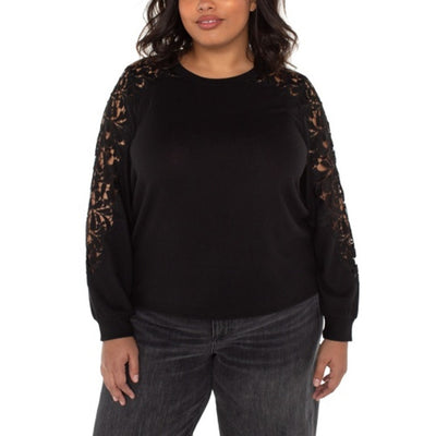 Liverpool Los Angeles - Womens Long Slv Crew Neck Lace Inset Knit Top