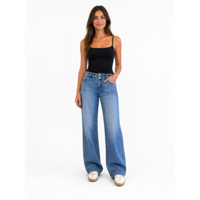 1822 Denim - Womens Petite Lyocell 29" Slim Wide Leg with Double Stacked Waistband