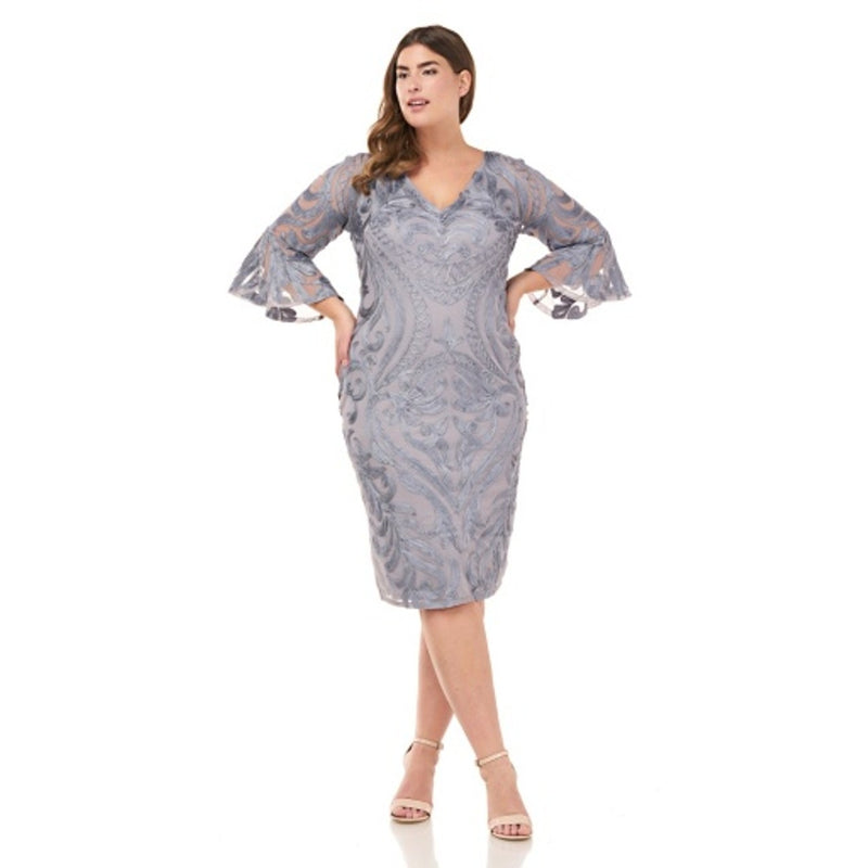 JS Collections - Womens Soutache Cocktail Dress with Flounce Illusion Sleeve