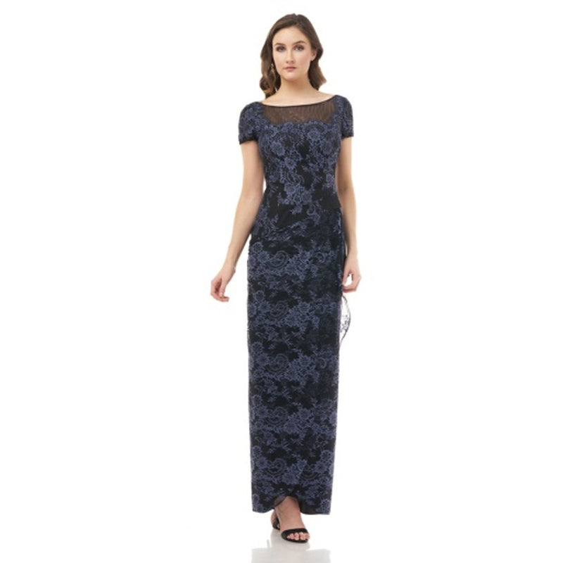 JS Collections - Womens Scalloped Side Draped Lace Gwn