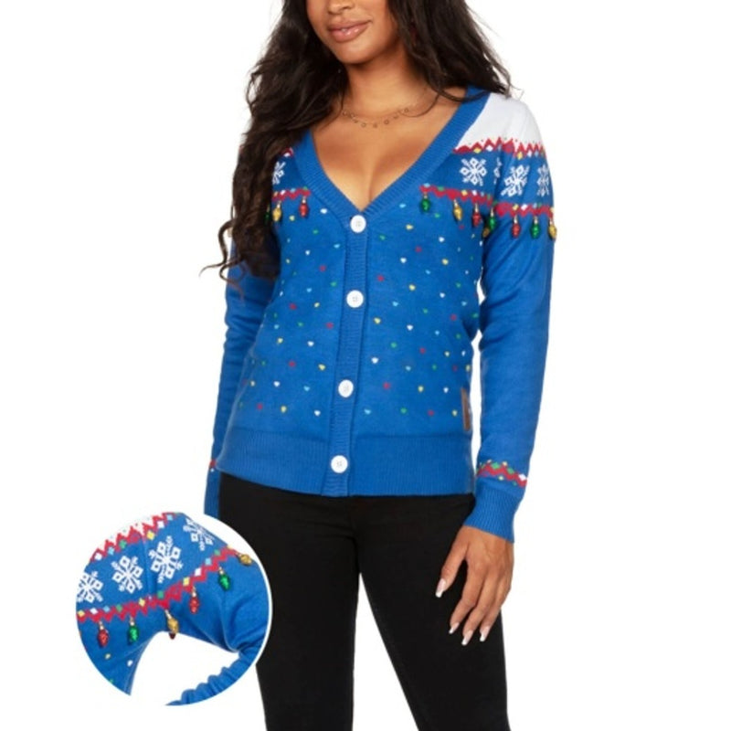 Tipsy Elves - Womens Blue Christmas Lights Christmas Cardigan
