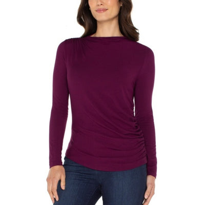 Liverpool Los Angeles - Womens Long Slv Mock Neck Knit Top with Shirring