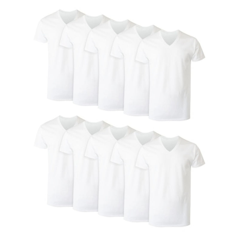 Hanes - Mens White V-Neck Undershirt Super Value Pack Moisture-Wicking Cotton 10-Pack