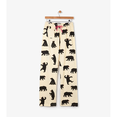 Little Blue House - Black Bears on Natural Womens Jersey Pajama Pants