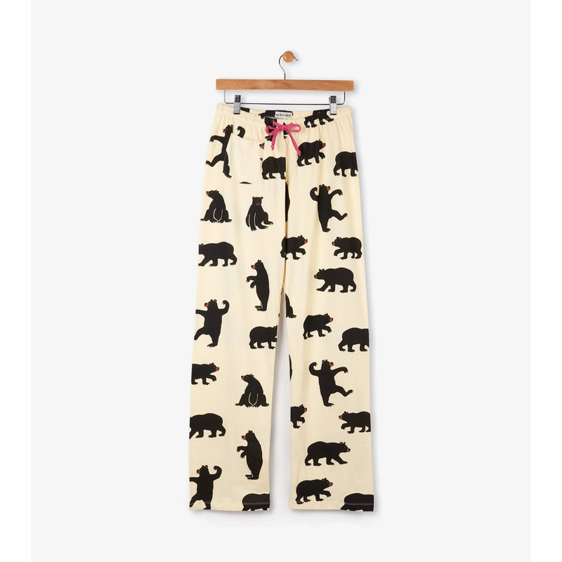Little Blue House - Black Bears on Natural Womens Jersey Pajama Pants