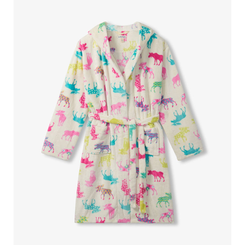 Little Blue House - Unisex Patterned Moose Adult Fleece Robe