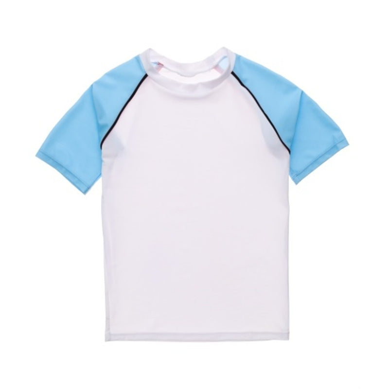 Snapper Rock - Boys White Lt Blue Sleeve Short Sleeve Rash Top