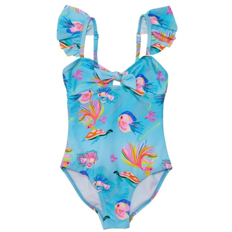 Snapper Rock - Girls Kaleido Fish Sustainable Frill Swimsuit