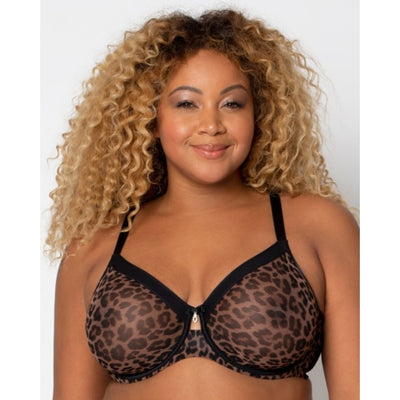 Ariela - Womens Sheer Mesh Full Coverage Unlined Underwire Bra - Designer Leopard