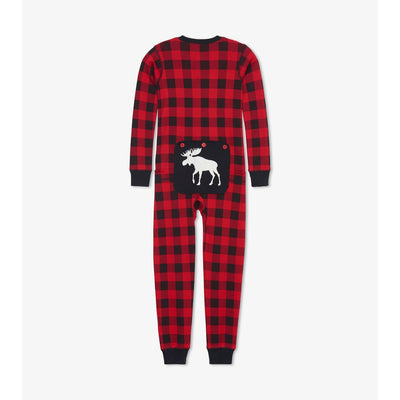 Little Blue House - Moose on Plaid Kids Union Suit