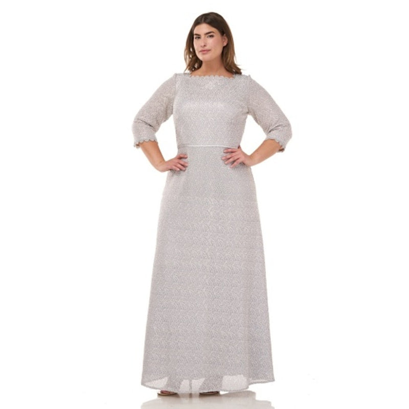 JS Collections - Womens Metallic Lace Gown with a-Line Skirt