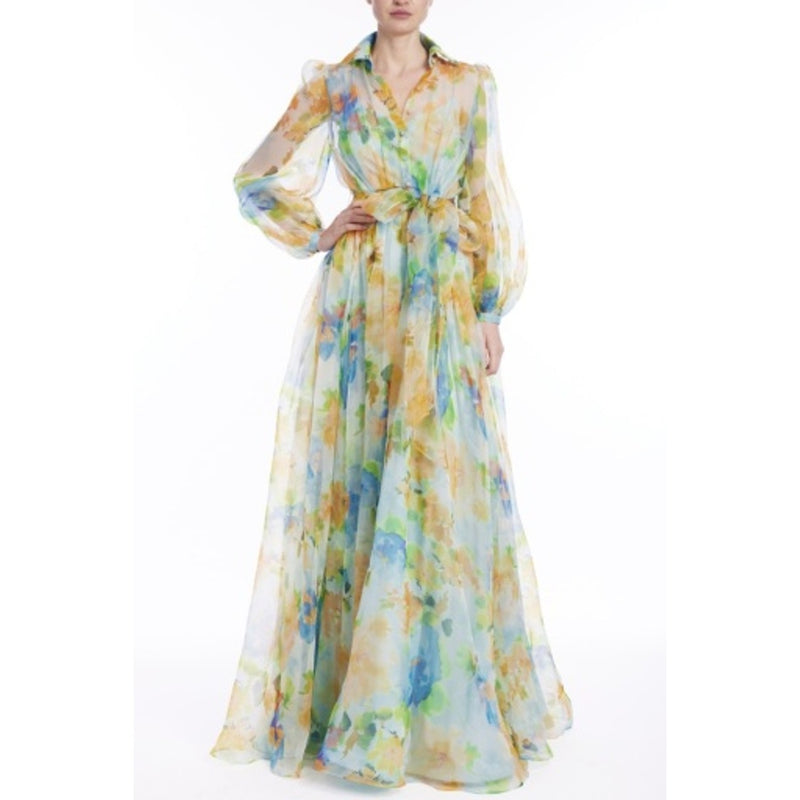 Badgley Mischka - Womens Organza Shirt Gown