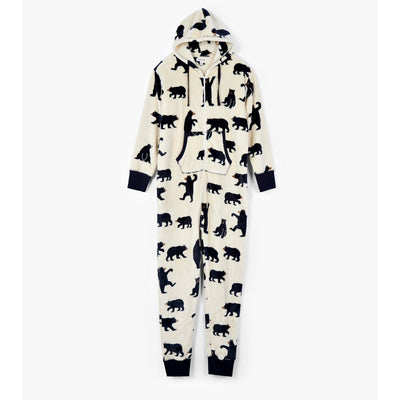 Little Blue House - Unisex Black Bears Adult Hooded Fleece Jumpsuit