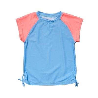 Snapper Rock - Girls Cornflower Peach Sleeve Short Sleeve Rash Top