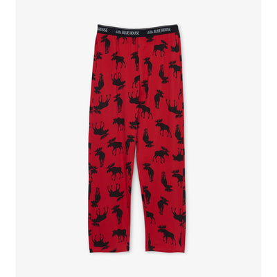 Little Blue House - Moose on Red Mens Jersey Pajama Pants