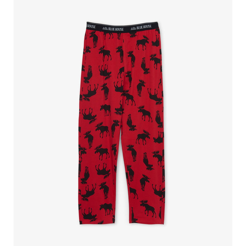 Little Blue House - Moose on Red Mens Jersey Pajama Pants