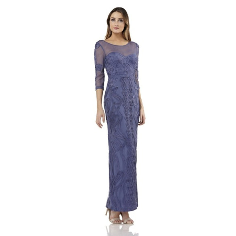 JS Collections - Womens Soutache Mesh Column Gown