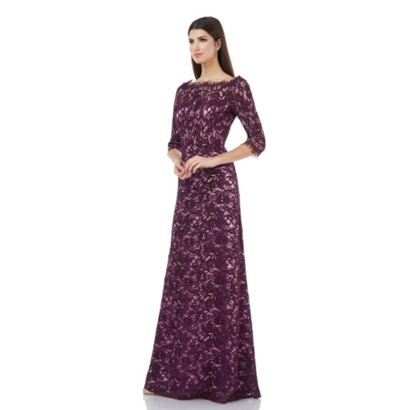 JS Collections - Womens Boat Neck Lace a-Line Gown