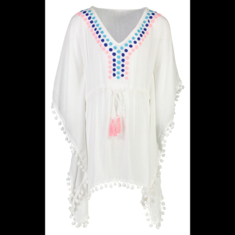 Snapper Rock - Girls White Embroidered Spot Kaftan
