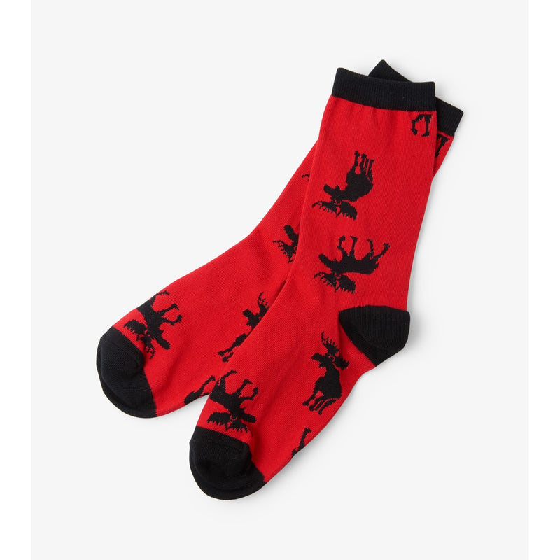 Little Blue House - Classic Moose on Red Womens Crew Socks