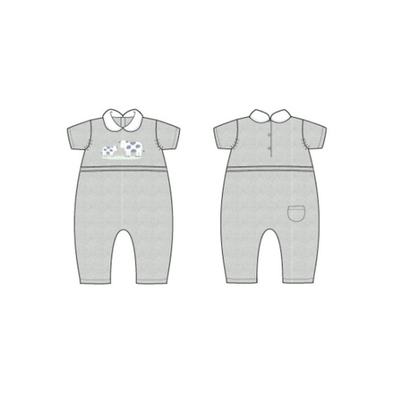Janie and Jack - B S Grey Cow Fam Collar Short Sleeve Onepiece Sig1