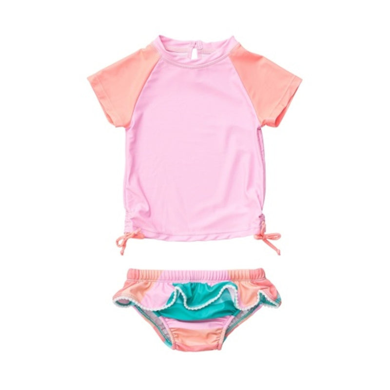 Snapper Rock - Kids Sunset Stripe Short Sleeve Ruffle Set