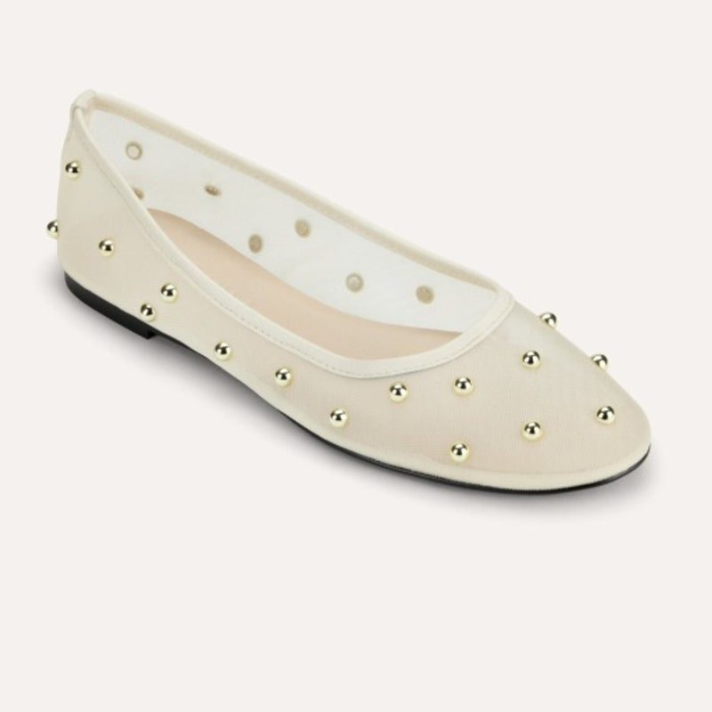 Yosi Samra - Womens Sadie Stud in Cream Mesh Ballet Flat