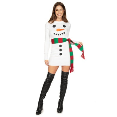 Tipsy Elves - Womens Snowman Scarf Sweater Dress