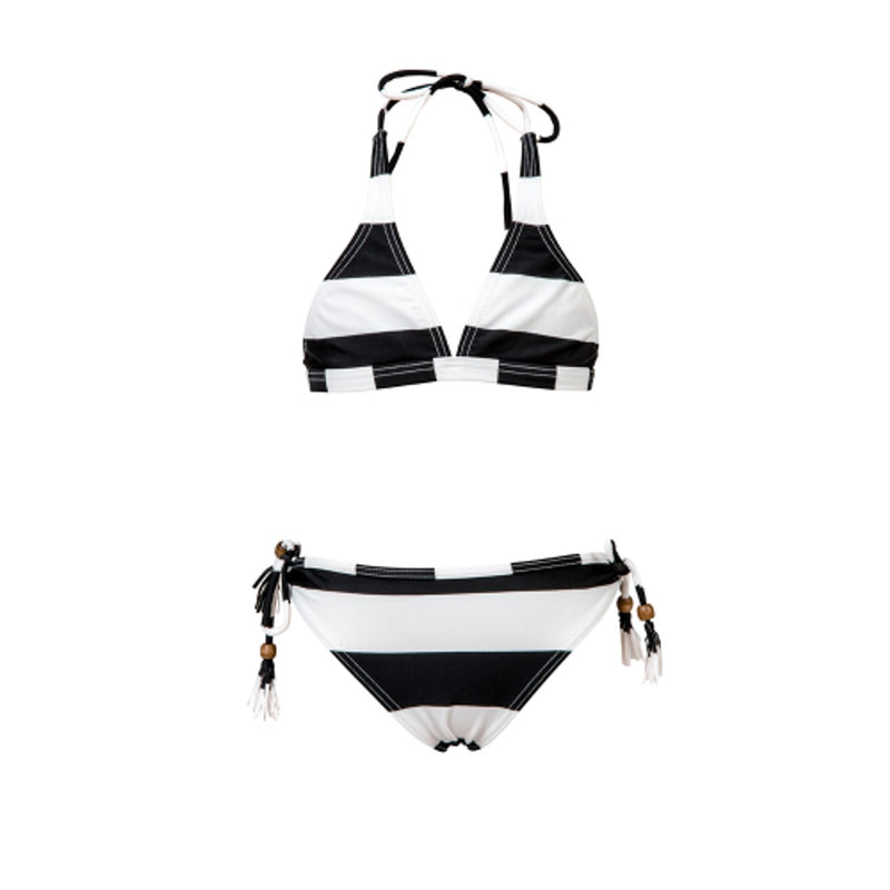Snapper Rock - Girls Black/White Stripe Classic Bikini