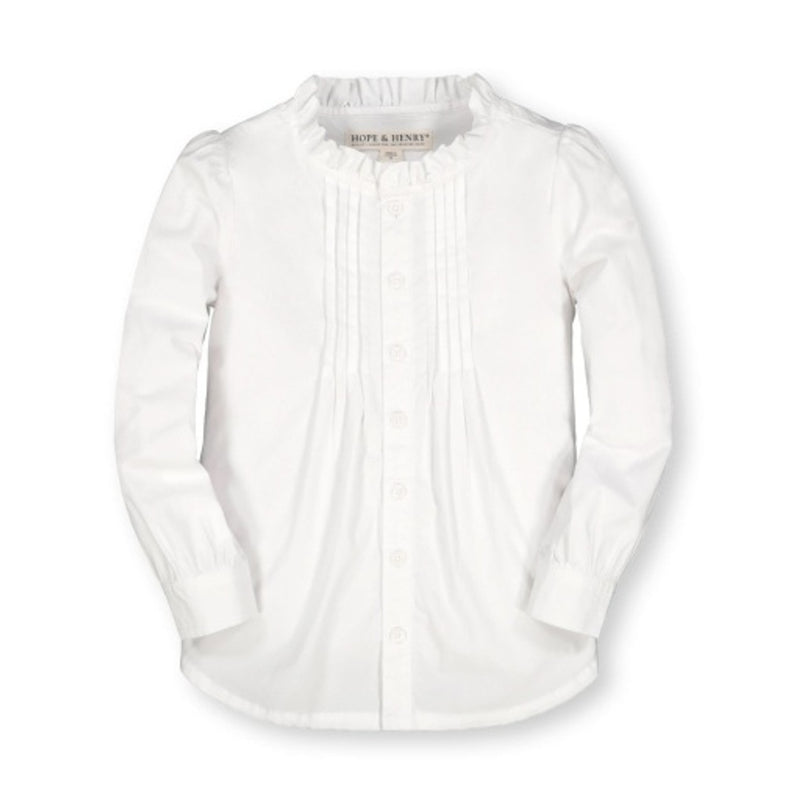 Hope & Henry - Girls Ruffle Neck Organic Blouse with Pintucks