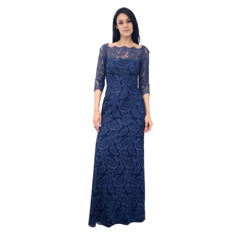 JS Collections - Womens Illusion Gown with Paisley Lace