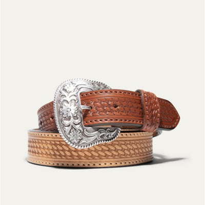 WILL Leather Goods - Mens Hand-Tooled Basketweave Belt