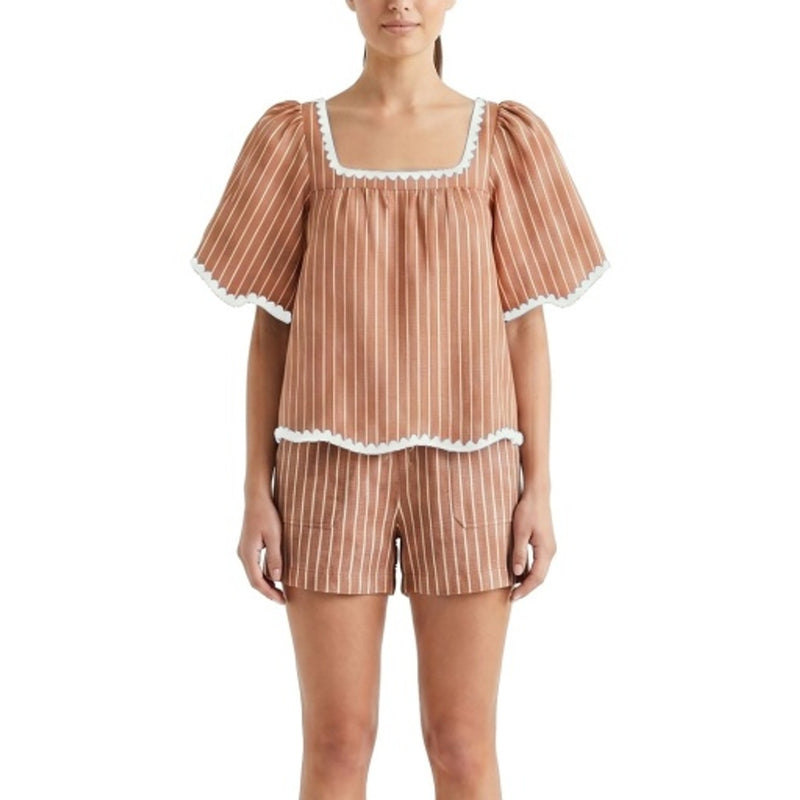 Hope & Henry - Womens Linen Bell Sleeve Swing Top