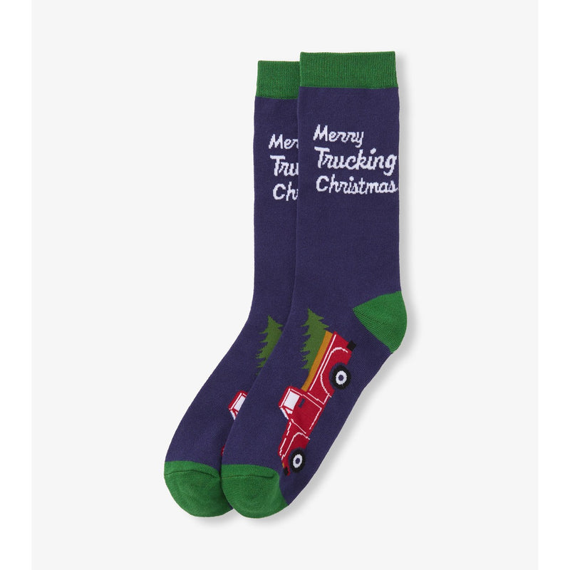 Little Blue House - Red Truck Hauling a Tree Mens Crew Socks