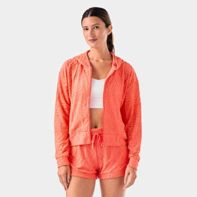 Thirty Three Threads - Unisex Palm Terry Zip Hoodie Hot Coral
