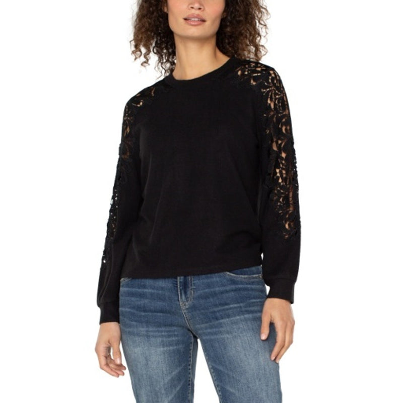 Liverpool Los Angeles - Womens Long Slv Crew Neck Lace Inset Knit Top