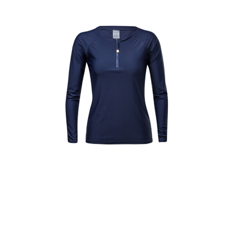 Snapper Rock - Womens Ladies Navy 1/2 Zip Long Sleeve Rash Top
