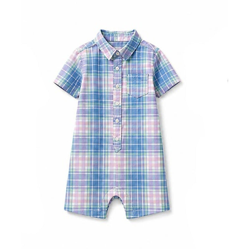 Hope & Henry - Baby Organic Stretch Poplin Button Front Shortie Romper