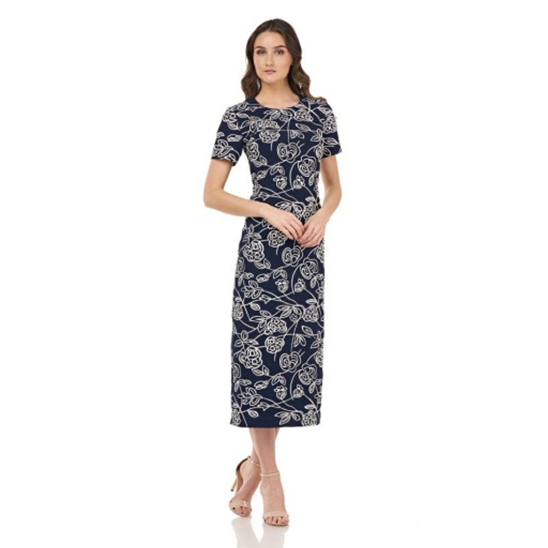 JS Collections - Womens Floral Embroidered Midi Drs