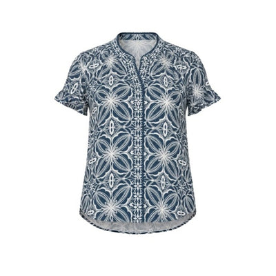 Liverpool Los Angeles - Womens Flutter Slv Mix Print Button Front Woven Top