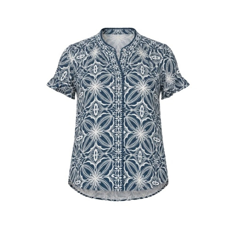 Liverpool Los Angeles - Womens Flutter Slv Mix Print Button Front Woven Top