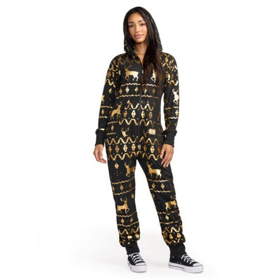 Tipsy Elves - Womens Gold Foil Fair Isle Reindeer Jumpsuit