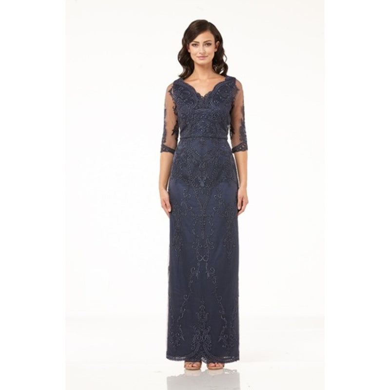 JS Collections - Womens Embroidered Scalloped Gown